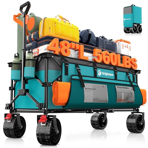 Originsure 300L Foldable Beach Wagon Cart with Big Wheels,560lbs,Turquoise - color: Grey&turquoise