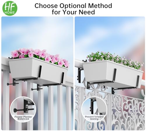 HFHOME 2PCS Adjustable Planter Box Brackets, Brackets for Window Boxes Planters Hanging Flower Box Holders, Wall Mount Holder for Windowsills, Garden, Fences, and Balcony - Black (Patent Registered) - size: Set of 2 - Black