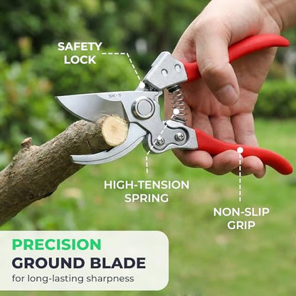 Flora Bypass Pruning Shears, SK5 Steel Safety Lock, Cuts Up to 1" Stems