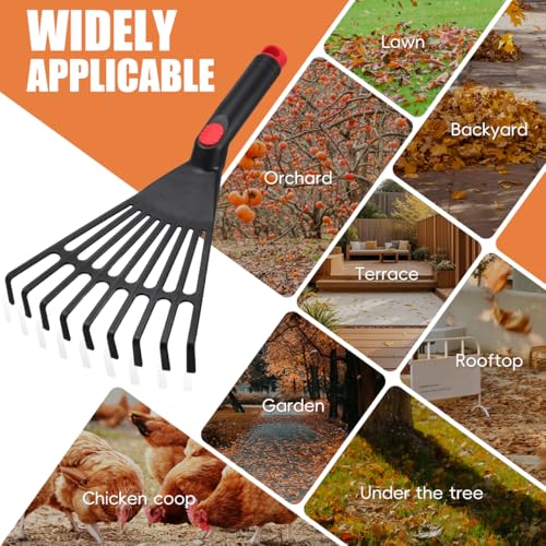 DECHOUS 2Pcs Small Hand Rake Garden Tool: Short Handle Plastic Hand Rakes for Gardening Cultivating Loosening Soil Spreading - 9 Tine - Garden Essential Tools - Black