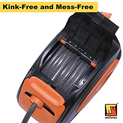 Wellmax Retractable Water Hose Reel with Wall Mount, Flexible Garden Hoses Expandable Up to 65ft + 7ft Hose Connector, Kink Free and Convenient Storage