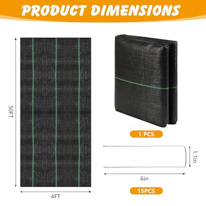 ondware Weed Barrier Fabric 4FT x 50FT with 15 Stakes - size: 4FT x 50FT