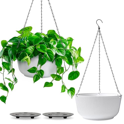 T4U Hanging Planters for Indoor Outdoor, 8 Inch Self Watering Pots, 2 Pack - size: 8 inch
