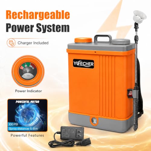 5.3 Gallon Battery Powered Backpack Sprayer, 100 PSI High Pressure 20L Electric Garden Sprayer with 12V Rechargeable Battery, Telescopic Stainless Steel Wand, 7 Multi-Functional Nozzles & Shield