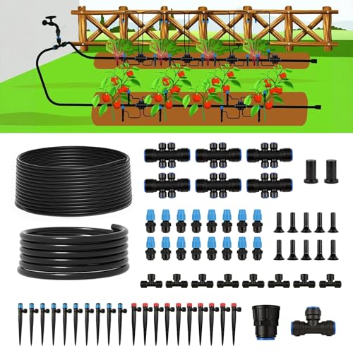 230FT Drip Irrigation System Kit, Quick Connect Garden Watering System, Complete Automatic Drip Irrigation Kit with 1/2" & 1/4" Tubing, Adjustable Emitters for Garden, Raised Beds & Greenhouse - size: 230FT