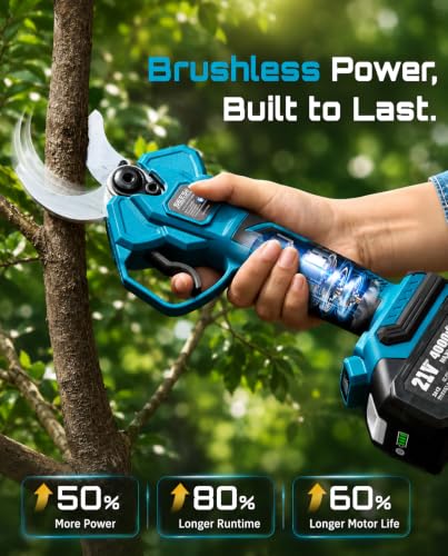 SEESII Electric Pruning Shears, 1.6" Cut Cordless Pruner, 2x4.0Ah Batteries - color: Sea Blue