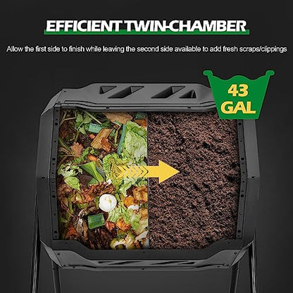 Nova Microdermabrasion 43 Gallon Compost Tumbler Bin Composter Dual Chamber BPA Free Compost Bin Outdoor Rotating Garden Yard Waste Bins - color: Black