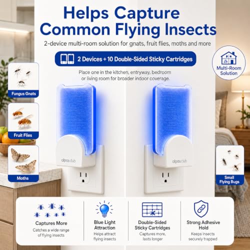 Plug-in Flying Insect Trap for Gnats & Fruit Flies, 2 Devices + 10 Refills - size: 2 Devices + 10 Refills