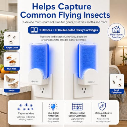 Plug-in Flying Insect Trap for Gnats & Fruit Flies, 2 Devices + 10 Refills - size: 2 Devices + 10 Refills