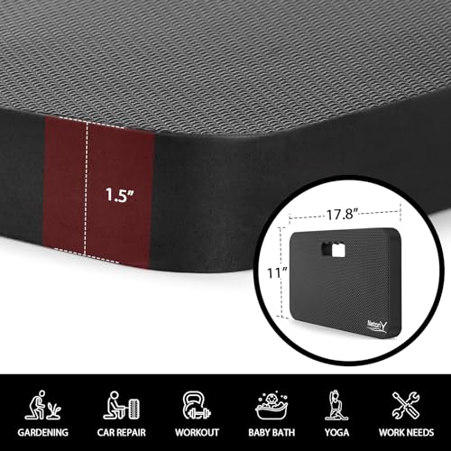 NETANY Extra Thick Kneeling Pad for Gardening, Comfortable Knee Pad Cushion, Extra Large Foam Kneeler Mat for Gardening, Baby Bath, Workout, Exercise & Yoga, Mechanic, 17.8 x 11 x 1.5 in, Black - color: Black