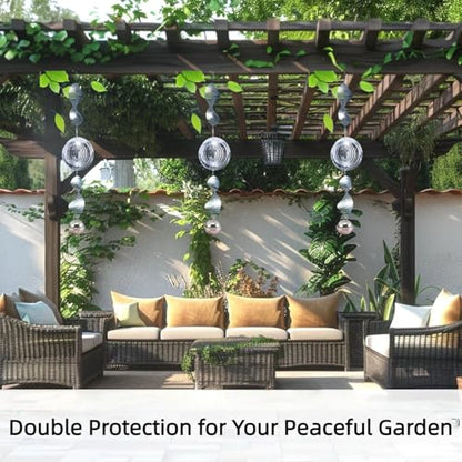 9 PCS Stainless Steel Bird Deterrent – 3D Wind Spinner with Bells, Visual & Sound Bird Scarer, Reflective Wind Chimes to Keep Woodpeckres, Pigeons, Crows Away, Garden Decor for Yard Patio Farm