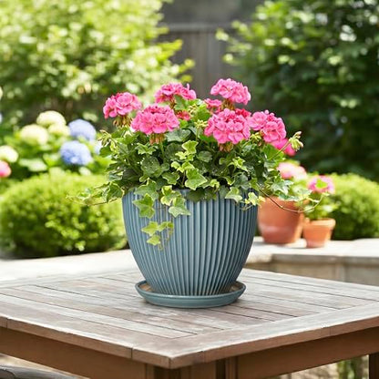Ceramic Planter, 8 Inch Plant Pot Indoor with Saucer, Glaze Blue - color: Glaze Blue, size: 8 Inch