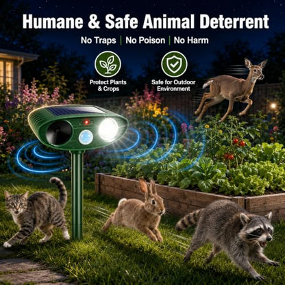 4 Pack Sonic Fortress Pro Deer Repellent Devices for Plants,Cat Repellent Outdoor Motion Sensor Solar Animal Repellent Ultrasonic for Squirrel Rabbit Raccoon Skunk Fox Coyote Deterrent Yard Garden