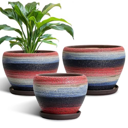 6+8+10 Inch Ceramic Planter, Ceramic Plant Pots Indoor, Rainbow - color: Rainbow