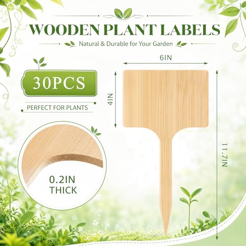 Hicarer 30 Pcs 11.74" x 6" Extra Large Bamboo Garden Markers, Natural Wood T-Type Large Plant Labels for Herbs, Flowers & Vegetables – Easy to Read Full-Size Tags for Garden Outdoor - color: Solid Wood Style, size: 11.74" X 6