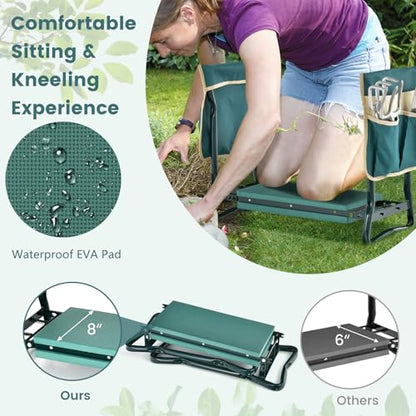 IRONMAX Garden Kneeler and Seat with Foam Pad and 2 Tool Pouches, Green - color: Green, size: 16”L×8”W, 2 Bags