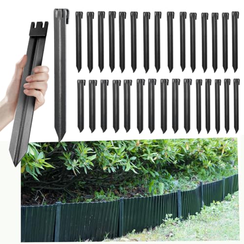 30Pcs 10Inch Black Metal Landscape Edging Stakes, No Installation for Corrugated Garden Landscape Edging/Terrace Board/Grass Barrier/Bender Board/Garden Liner/Tent pegs/Dog Stakes - color: Black-30PCS