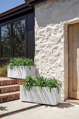 Veradek Block Series Long Box Planter - Rectangular Outdoor Planter - color: White, size: Large
