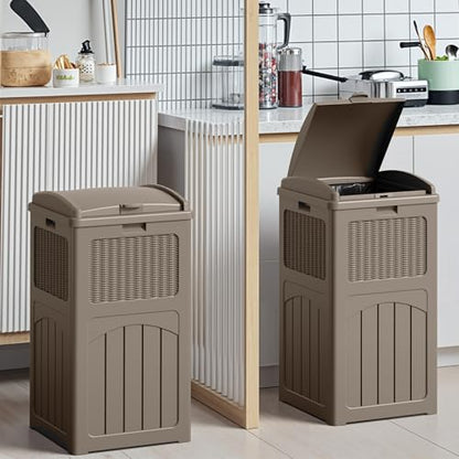 Devoko 33 Gallon Outdoor Trash Can with Dual Lid, Hideaway Garbage Bins,2Pc - color: Brown, size: 2 Pack