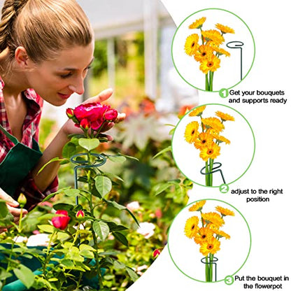 HiGift 10 Pack 17 inches Plant Support Plant Stakes with 20 Pcs Plant Clips, Metal Garden Single Stem Flower Support Stick Plant Cage Support Ring for Amaryllis Orchid Peony Rose Tomato - size: 17 Inch-10 Pack