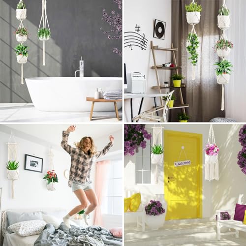 SFENNGPET Macrame Plant Hangers, 6Pack Hanging Planters for Indoor Plants - color: Ivory