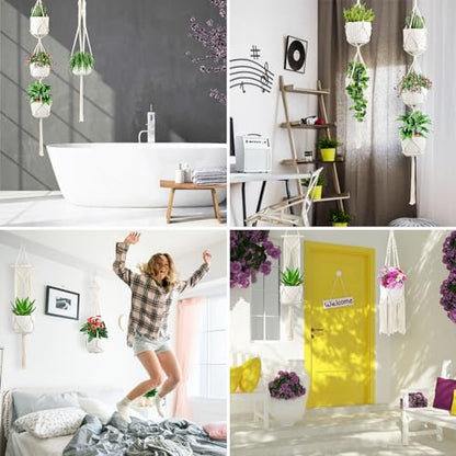 SFENNGPET Macrame Plant Hangers, 6Pack Hanging Planters for Indoor Plants - color: Ivory