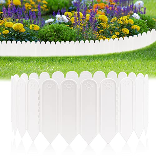 EEOCWF 10PCS White Garden Edging Borders, 8.66 in Tall Plastic Garden Landscape Edging, 7.2ft Interlocking Decorative Garden Fences Edging, Lawn Edge Flower Bed Border for DIY Patio Walkways Yard - color: White
