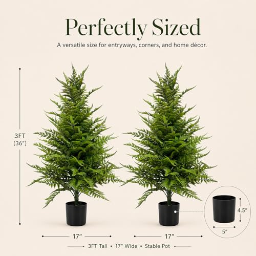 Artificial Fern Trees 3FT, 2 Pack with Pots, UV Resistant Outdoor - color: Fern Trees, size: 3FT