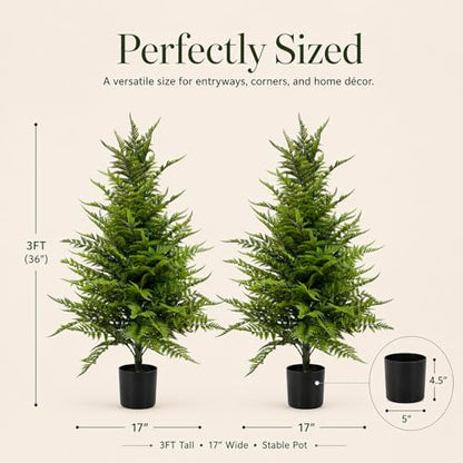 Artificial Fern Trees 3FT, 2 Pack with Pots, UV Resistant Outdoor - color: Fern Trees, size: 3FT