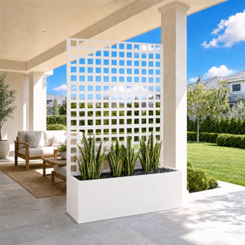 Garvee Metal Planter Box with Trellis 71"x47"x16", 15.7" Deep Planting Bed - color: Grid - White, size: no Wheel