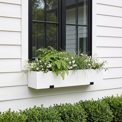 Novabright 24 Inch Wood Window Planter Box with L-Bracket,White