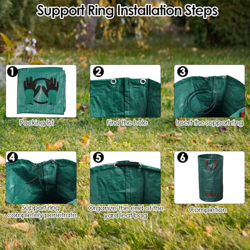 5-Pack 72 Gallon Yard Waste Bags,Reusable Collapsible Garden Leaf Bags with Plastic Ring,Standable,with Gardening Gloves,for Camping & Recycling Leaves,Lawn Debris & Grass Clippings