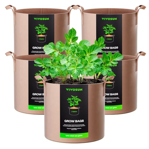 VIVOSUN 5-Pack 3 Gallon Plant Grow Bags Fabric Pots with Handles - color: Tan, size: 3 Gallons