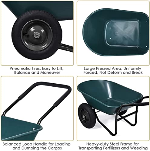 2-Wheeled Garden Wheelbarrow, Heavy Duty Garden Cart, Easy Loading and Dumping Utility Wagon for Outdoor Lawn Yard Farm Ranch, Green - color: Green