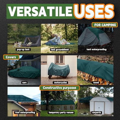RAINDEWAY Green Tarp 6x8 Feet(10 Pack),5.5Mil Waterproof Poly Tarps Cover - color: Green, size: 6'×8'（10 Pcs）-Finished Size