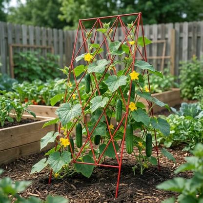 DoCred 39.4" H Cucumber Trellis, 2 Pack Foldable A Frame Garden Trellis - color: Steel Red, size: 39.4" H (Standard)
