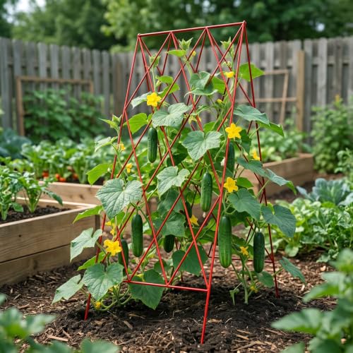 DoCred 39.4" H Cucumber Trellis, 2 Pack Foldable A Frame Garden Trellis - color: Steel Red, size: 39.4" H (Standard)