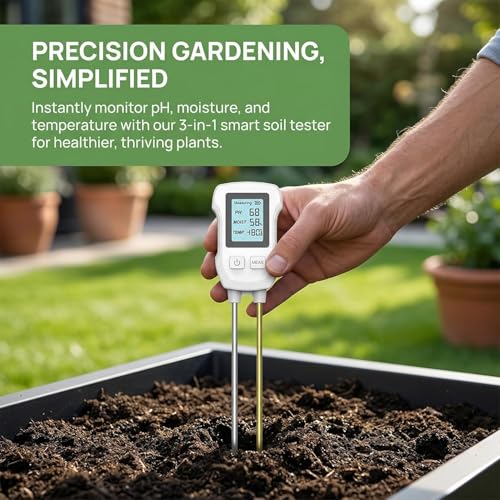 3-in-1 Soil Moisture Meter, Soil Moisture Test & PH Meter/Sunlight Intensity, Backlight LCD Display for Gardening, Farming and Outdoor Plants