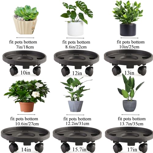 Rolling Plant Stand Outdoor 3 Pack 10 Inch Plant Caddy with Wheels, Black - color: Black, size: 10 inch