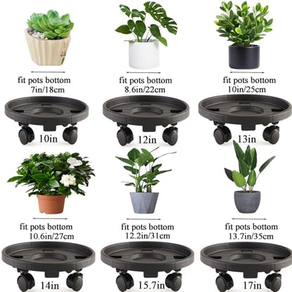Rolling Plant Stand Outdoor 3 Pack 10 Inch Plant Caddy with Wheels, Black - color: Black, size: 10 inch