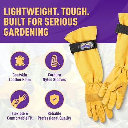 GORILLA EASY CONNECT Gardening Gloves Lightweight Tough Heavy Duty Long Sleeve Leather Pruning Gloves with Adjustable Strap - size: X-Large (Pack of 1)