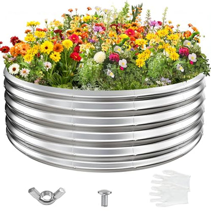 YSEJOMP 17" Tall 48" Diameter Round Raised Garden Bed Kits Outdoor Silver - color: Silver, size: 48 Dia X 16.5 inches