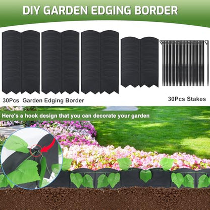 Vashly No-Dig 20ft Landscape Edging, 6 inch Tall Garden Edging Border with 20 Pcs Stakes 7.8 Inch, 20 Pcs Garden Edging Flexible for Garden Flower Beds Lawn Yard Pathway - color: Black