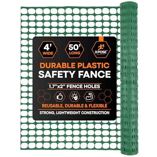 Xpose Safety Plastic Mesh Safety Fence – Heavy Duty Green Temporary Garden Fence & Snow Fence, 4' x 50' Reusable Barrier Netting for Animal Control, Deer, Dogs, Construction - color: Green - 105 Gsm, size: 4' X 50'