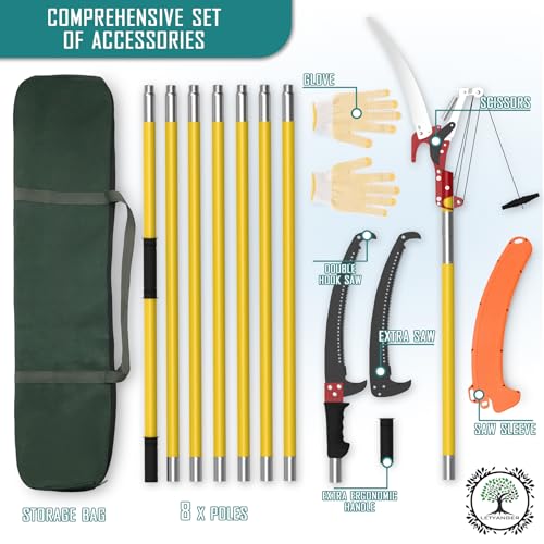 7.3-27FT Extendable Long Handle Pole Saw with Blade and Branch Scissors
