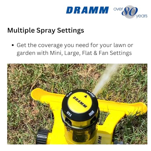 Dramm ColorStorm Gear Drive Sprinkler on Heavy Duty,Durable Metal Base, 4 Patterns, Ideal for Small, Medium & Large Areas with Pass Through Feature, Yellow, 40 Foot Diameter - color: Yellow, style: Gear Drive Sprinkler
