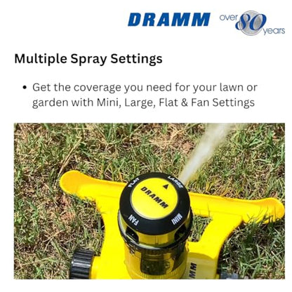 Dramm ColorStorm Gear Drive Sprinkler on Heavy Duty,Durable Metal Base, 4 Patterns, Ideal for Small, Medium & Large Areas with Pass Through Feature, Yellow, 40 Foot Diameter - color: Yellow, style: Gear Drive Sprinkler