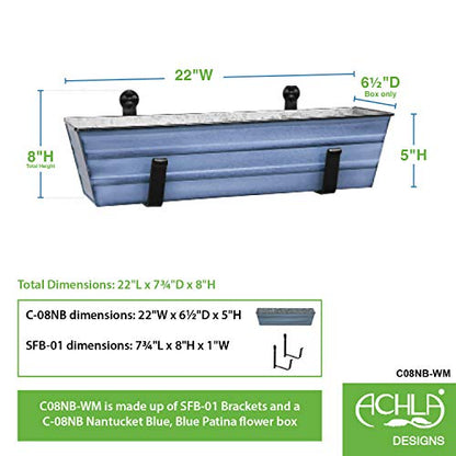 Achla Designs C-08NB-WM Small Blue Flower Wall Window Box and Brackets