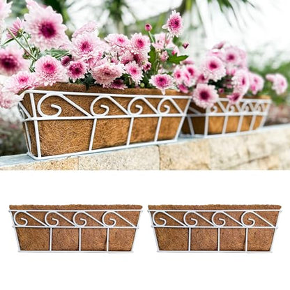 LaLaGreen Window Boxes Planters to Attach House (16 in, 2 Pack) White Metal - size: 16" (41cm) x 2 pack