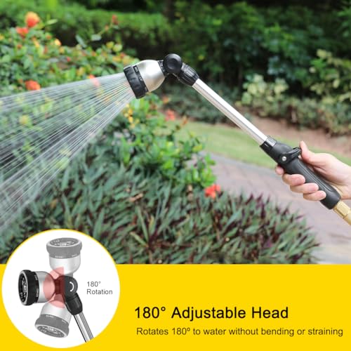 FANHAO Garden Hose Wand Heavy Duty, 16 Inches Metal Watering Wand with 8 Spray Patterns, 180° Rotating Long Hose Nozzle Sprayer Wand with Thumb Flow Control for Watering Hanging Baskets and Shrubs - color: Black